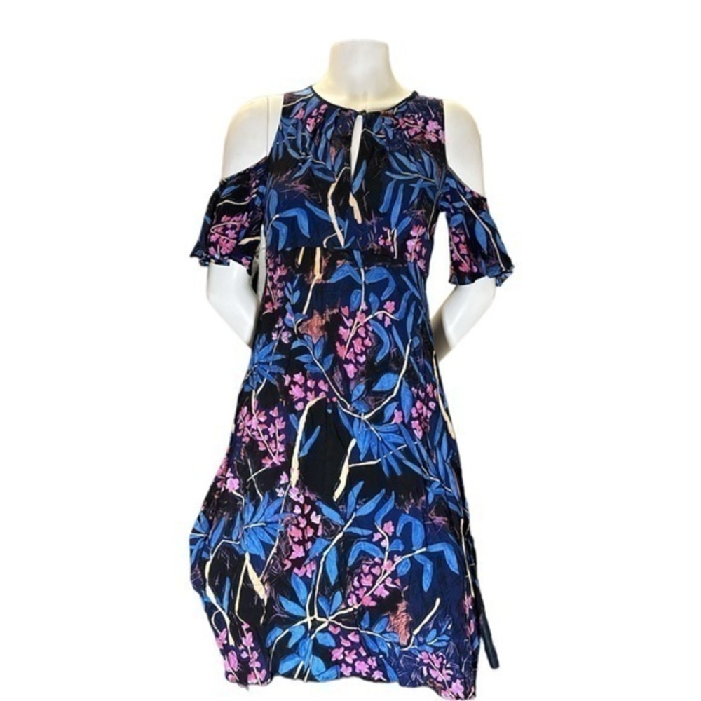 maeve anthropologie‎ Cold-shoulder dress Size 4 Black Pink Blue